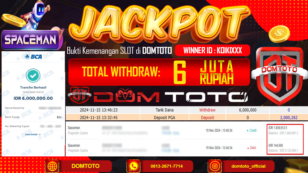 JACKPOT SPACEMAN 15 NOVEMBER 2024